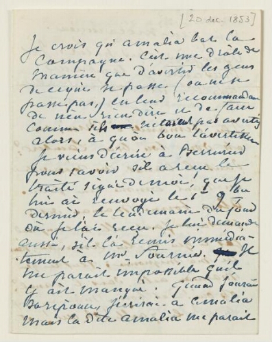 Lettre du 20 décembre 1853 de George Sand à Eugène Lambert