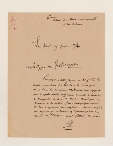 16ème leçon, 6ème année d'enseignement en Sorbonne, 19 janvier 1874 - Archétype du Gastéropode.