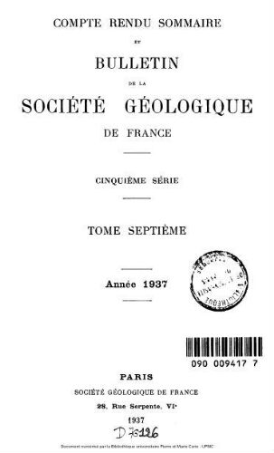 Bulletin de la Société géologique de France, 5ème série, tome 7