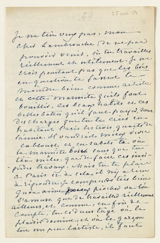 Lettre du 25  mai 1854 de George Sand à Eugène Lambert