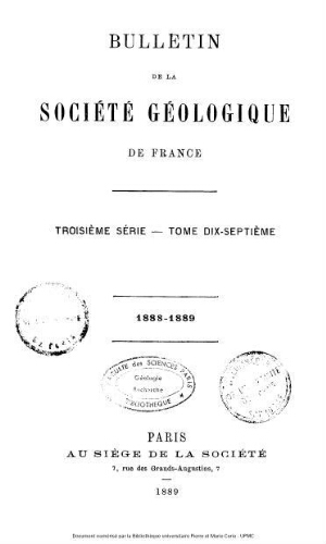 Bulletin de la Société géologique de France, 3ème série, tome 17