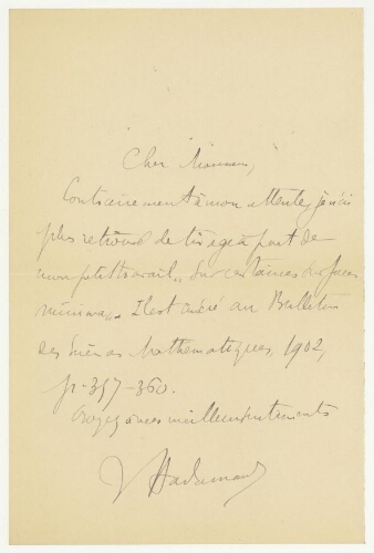 Correspondance de Jacques Hadamard à Robert de Montessus de Ballore