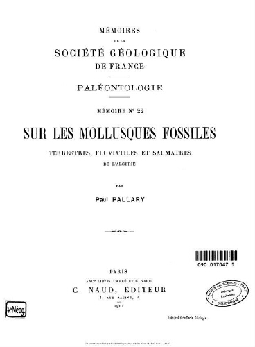 Sur les mollusques fossiles terrestres, fluviatiles et saumatres de l'Algérie