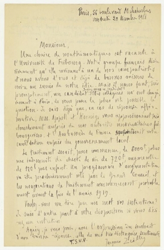 Correspondance de Jacques Zeiller à Robert de Montessus de Ballore