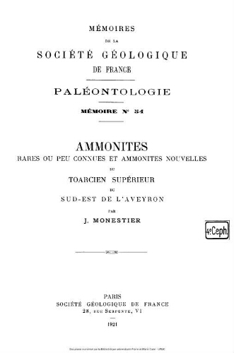 Ammonites rares ou peu connues et ammonites nouvelle du Toarcien supérieur du sud-est de l'Aveyron