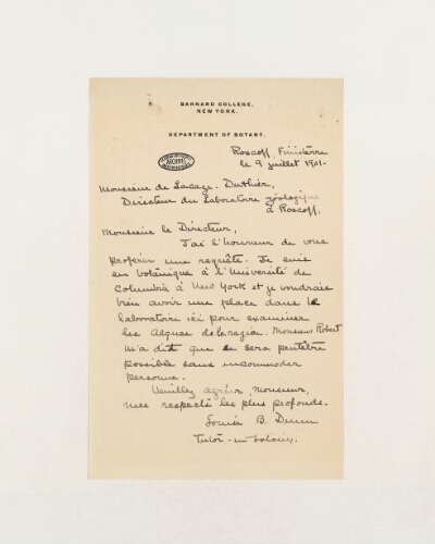 Correspondance de Louise B. Dunn et Henri de Lacaze-Duthiers