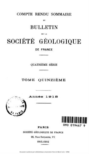 Bulletin de la Société géologique de France, 4ème série, tome 15
