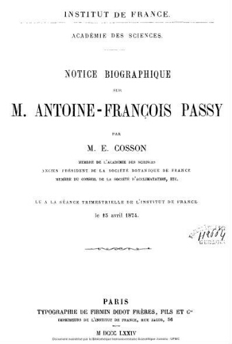 Notice biographique sur M. Antoine-François Passy