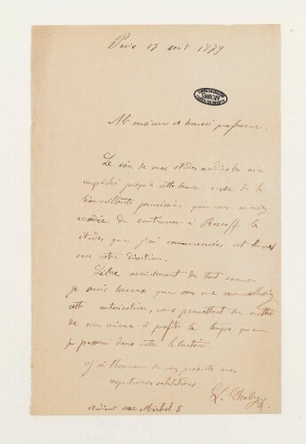 Correspondance de Laurent Chabry et Henri de Lacaze-Duthiers