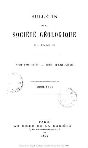 Bulletin de la Société géologique de France, 3ème série, tome 19