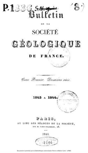 Bulletin de la Société géologique de France, 2ème série, tome 01