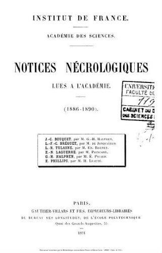 Notices nécrologiques lues à l'Académie, 1886-1890