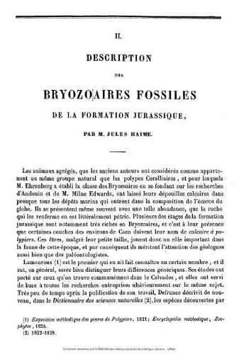 Description des bryozoaires fossiles de la formation jurassique