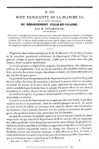 Note explicative de la planche III : de la carte géologique du département d'Ille-et-Vilaine