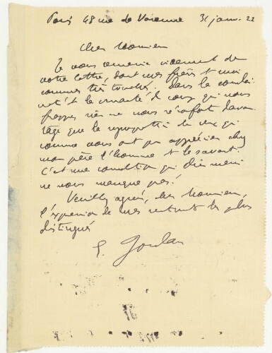 Correspondance d'Edouard Jordan à Robert de Montessus de Ballore