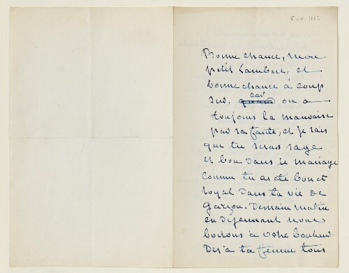 Lettre du 8 octobre 1862 de George Sand à Eugène Lambert