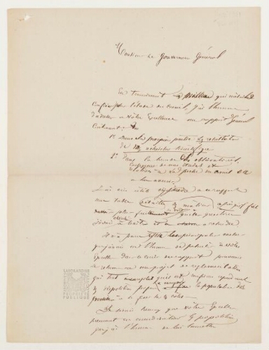 Correspondance du Gouverneur général d'Algérie et Henri de Lacaze-Duthiers