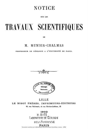 Notice sur les titres et travaux scientifiques de M. Munier-Chalmas