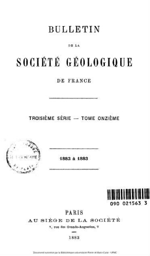 Bulletin de la Société géologique de France, 3ème série, tome 11