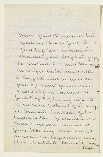 Lettre du 27 février 1867 de George Sand à Eugène Lambert