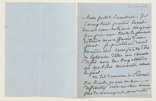 Lettre du 22 octobre 1852 de George Sand à Eugène Lambert