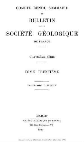 Bulletin de la Société géologique de France, 4ème série, tome 30