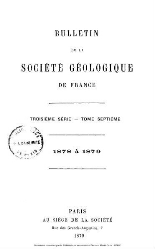 Bulletin de la Société géologique de France, 3ème série, tome 07