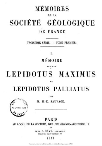 Mémoire sur les Lepidotus maximus et Lepidotus palliatus