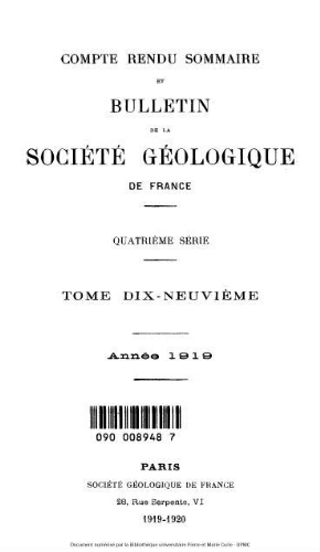 Bulletin de la Société géologique de France, 4ème série, tome 19