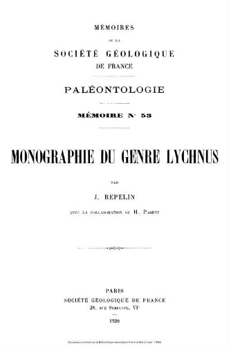 Monographie du genre Lychnus