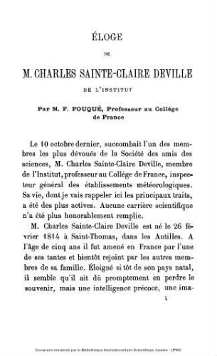 Eloge de M. Charles Sainte-Claire Deville...