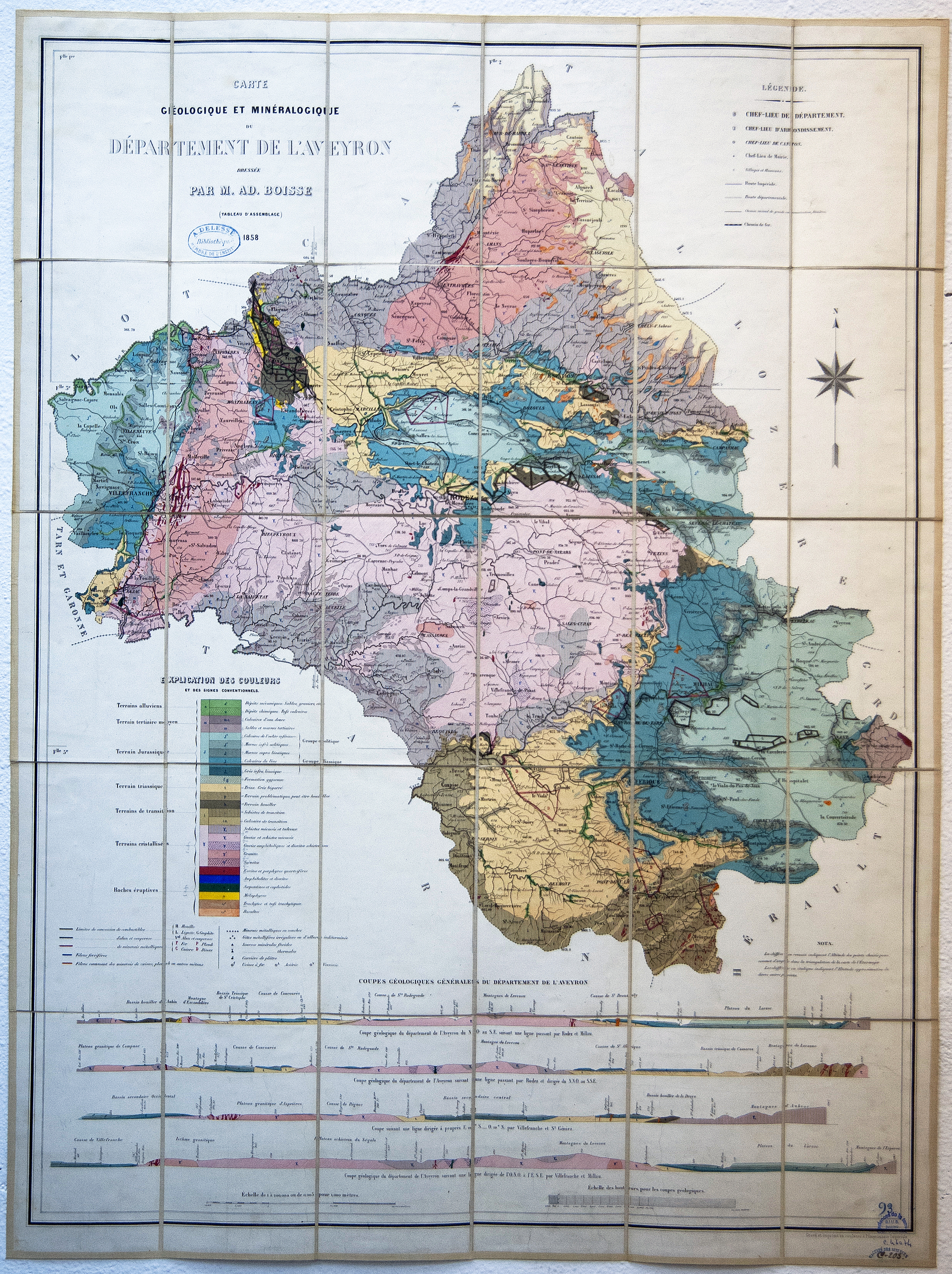 [MUSEALIA] Carte géologique et minéralogique du département de l’Aveyron (1858)